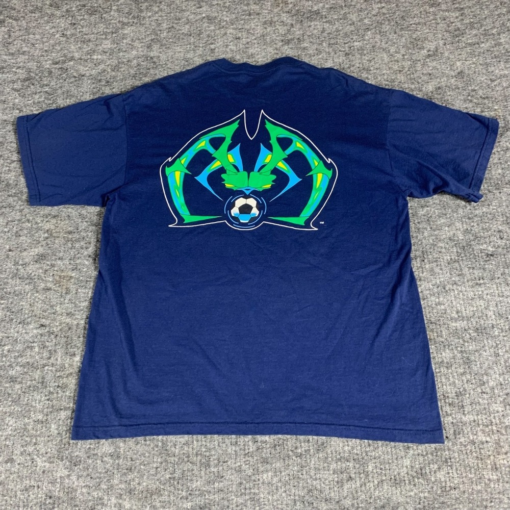 VTG Tampa Bay Mutiny T Shirt Mens L Blue MLS Soccer 90s Swoosh Back Hit Futbol